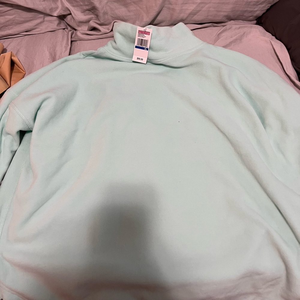 Vineyard Vines Cozy Mock Neck Fleece Pullover Crystal Blue Size XL